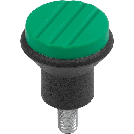 Kipp Mushroom Knob Size:1 D=M05X10, D1=21, Thermoplastic Black Ral7021, Comp:Steel, Cap:Green Ral6032 K0251.052X10